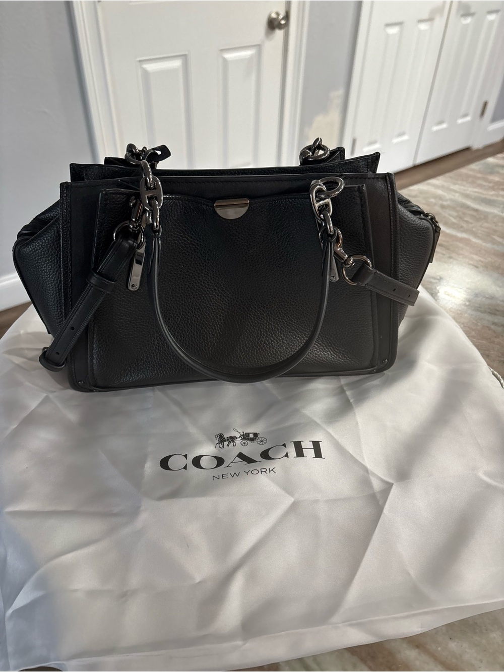 Coach Black Pebbled Leather Satchel with Top Handles